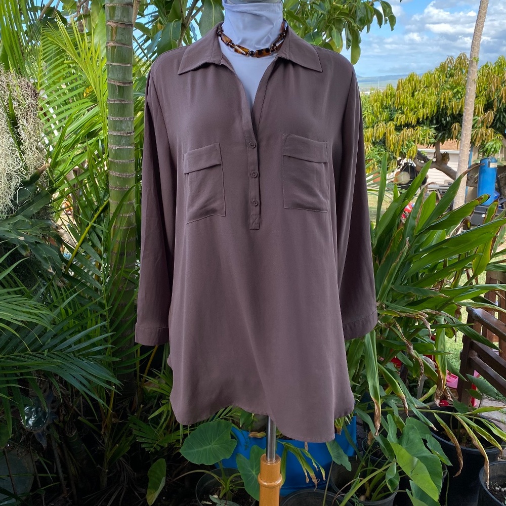 PLEIONE EUC taupe long sleeve blouse